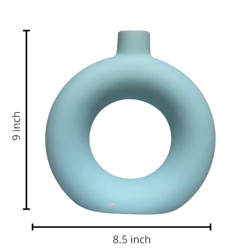 Image of White Vase /Flower Vase /Pampas Grass Vase /Ceramic Vase /Round Shaped Vase /Home Decor Centrepiece /Decor Showpiece Donut Vase 9 Inches | Grey | (Pack of 2) (9 x 7.5 Inch)