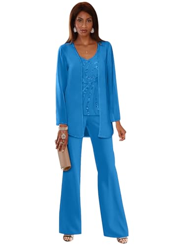 Chiffon Mother of The Bride Pant Suits for Women Sequins Wedding Party Dress with Jackets Formal Outfits MIS089