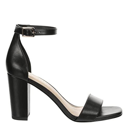 Michael By Michael Shannon Stella - Women's Open Square Toe Block High Heel Ankle Strap Sandals Black, Size 5.0 Medium Width #TOP2