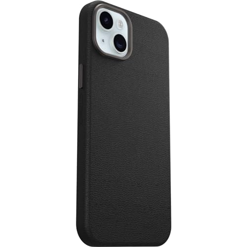 Image of OtterBox iPhone 15 Plus Symmetry Series Cactus Leather for MagSafe - Noir ASH (Black), Snaps to MagSafe, Ultra-Sleek, Raised Edges Protect Camera & Screen