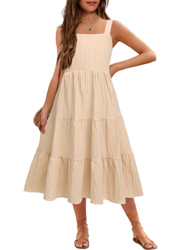 Arshiner Girl's Sundresses Summer Boho Strap Tiered Cami Maxi Dresses with Pockets