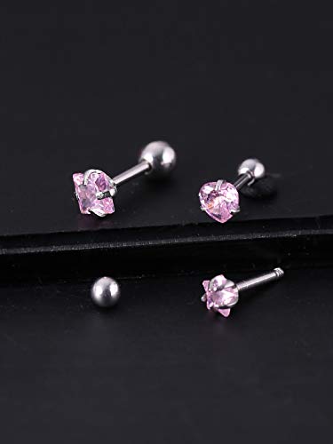 3 Pcs Silver CZ Stainless Steel Crystal Stud Earrings