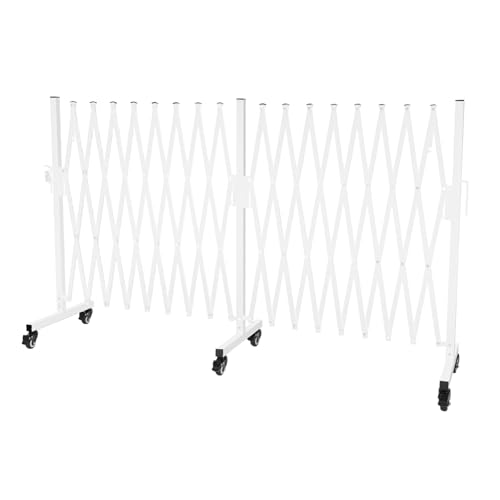 INPAITOO Mobile Safety Barrier Gate Expandable Barricade Gate Folding Security Gate, Metal Barricade with Wheels, Flexible Expanding Security Gate Garage Mobile Fence Gate, 212.6 x 17.7 x 4in White