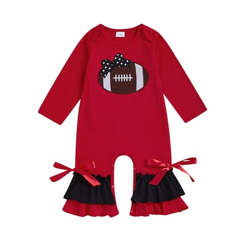 Image of Rourufy Valentines Baby Girl Outfit Newborn Heart Polka Dot Ruffle Onesie One Piece Jumpsuit Infant Spring Cute Clothes