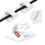 Wosyoodo Lot de 100 Attache Cable, Range câble 21x17mm, Cable Clips Self Adhesive, Clip Cable, Fixation Câble Électrique, Cable Hooks, pour Gestion des Câbles et Fixation de Guirlandes (Blanc)
