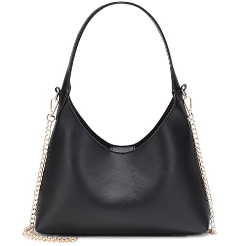 SYXLCYGJ Brooklyn Shoulder Bag, Leather Crossbody Cute Purse for Women, Fashion Trendy Handbag with Chain Strap (Black)