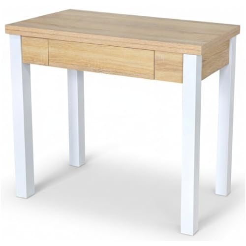 Noorsk Design Mesa Cocina Plegable Extensible Cocina   Pequeña con Cajón y Cubertero   Mesa Libro Medidas: 80x40 / 80x80 cm. (Madera)