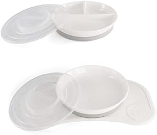 Twistshake Baby Tableware Set Mini + Divided Plate | Baby Suction Plate + Baby Placemat (31x17cm) + Divided Plate | BPA-Free | Training Plate | White