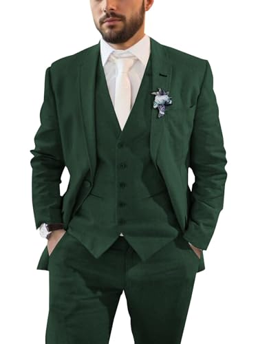 Mens Suit for Wedding 3 Pieces Linen Suits for Men Summer Beach Wedding Mens Slim Fit Suit for Groom