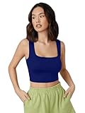 Aahwan Cotton Royal Blue Solid Ribbed Square Neck Tank Slim Fit Top For Women's & Girls' (168_Royal Blue_L)