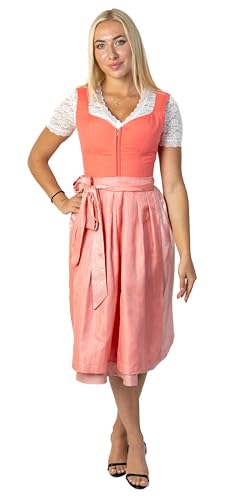 Trachtl -Kollektion Anneli in 2 Farben Dirndl Trachtenkleid mit Schürze Klassische und Elegante Tracht aus Leinen für Oktoberfest (38 Koralle/Pink)