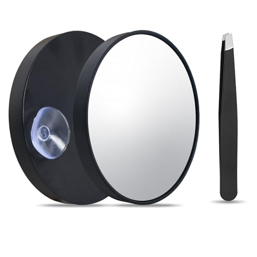 Naapesi Espejo de Aumento de 30 Aumentos con Ventosa y Pinzas, Espejo de Aumento Pequeño, 3.5 Pulgadas como Espejo de Viaje para Depilar Cejas para Viajes, Baño, Maquillaje, Afeitado, Cjas (Negro)