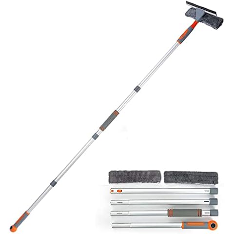Professioneller Fensterwischer-Reiniger, 2-in-1Duschwischer mit Verlängerungsstange, Teleskop-Fensterwaschanlage mit biegbarem Kopf, Glasreinigungswerkzeuge für hohe Fenster Cover