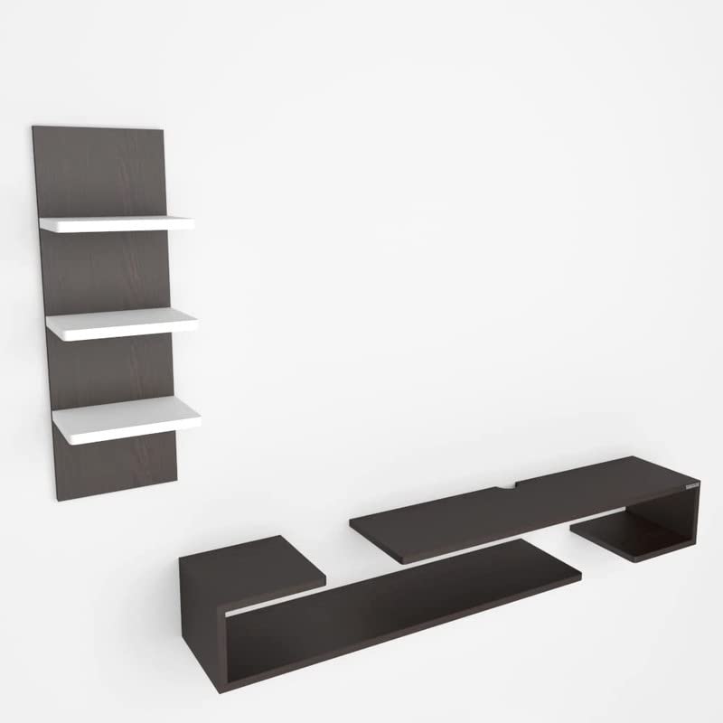 White Stack Tv Unit Wall Mounted Engineered Wood TV Unit, TV Cabinet for Wall, TV Stand for Wall, TV Stand Unit Wall Shelf for Living Room, Set Top Box Wall Display Rack Stand (Wenge/White) 2 31dZJy1VuBL