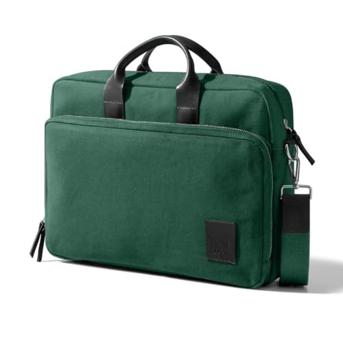 Image of DailyObjects 100% Cotton Canvas Commute Laptop Messenger Bag for Men & Women | Travel Shoulder Handbag With Trolley Sleeve | Metal Zip Closure | Leather Handles | Padded Laptop Compartment For 14 inch