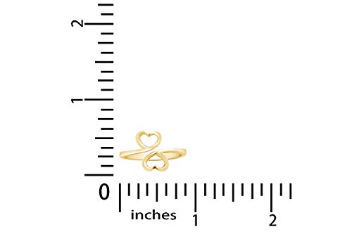 Wishrock Minimalist Double Heart Love Bypass Delicate Adjustble Ring Jewelry For Women In 14K Yellow Gold Over Sterling Silver #TOP5