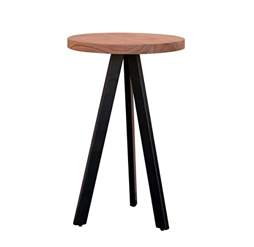 THE SECRET HOME Taburete de Madera Maciza y Metal - Asiento con Patas Color Negro - Ideal para Cocina, Terraza o Jardín - Modelo 3 - Alto 60 cm x Diámetro 38 cm