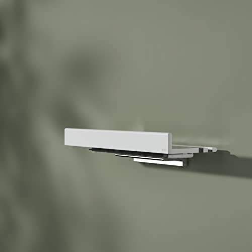 Keuco Reva Duschablage 35 cm, ohne Bohren, mit Haken, Aluminium weiß matt, Made in Germany, inkl. Klebeset und Schraubset, Duschregal zum Kleben oder Schrauben