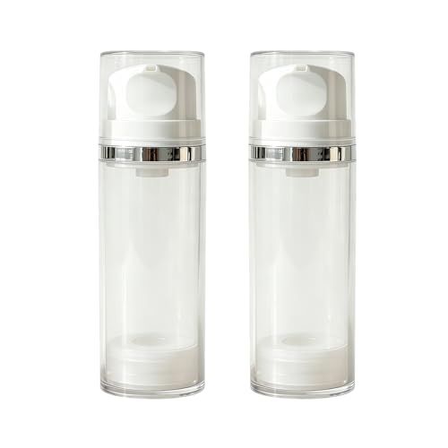 2Pcs 100ml/3.3oz Empty Refillable Clear Plastic Airless Lotion Pump Bottles with White Press Top Cosmetic Vacuum Pump Dispensers Vial Storage Container for Cream Toner Makeup