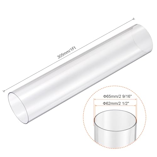 Image of uxcell Clear Rigid Tubing 62mm(2 1 /2 inch) ID x 65mm(2 9 /16 inch) OD x 1Ft(305mm) Length Round Plastic Polycarbonate Tube