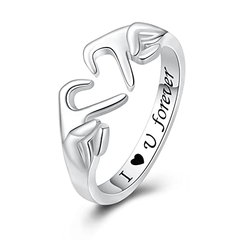 925 Sterling Silver Heart Claddagh Rings for Women, Adjustable White Friendship Promise Love Heart Jewelry Rings Mothers Day Valentines Holiday Gifts for Women Friends(I love you forever)