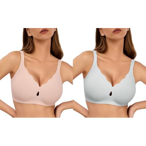 Wave Push Up Wireless Bra Seamless Bras Skin XL & Full Coverage Comfortable Everyday Bra Sky Blue XL