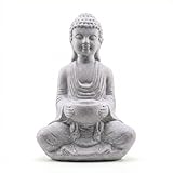 Buddha Figur 30cm Teelichthalter Stein Budda 4kg Deko Statue Asiatische Feng shui Bad Deko Buddah Yoga Figuren mit Kerzenhalter Wellness Meditation
