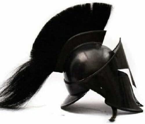 Medieval 300 Movie King Leonidas Spartan Helmet Authentic Shandaar Finish Iron Black Battleworn Replica with Plume Perfect for Cosplay Historical Reenactments and Display, Large