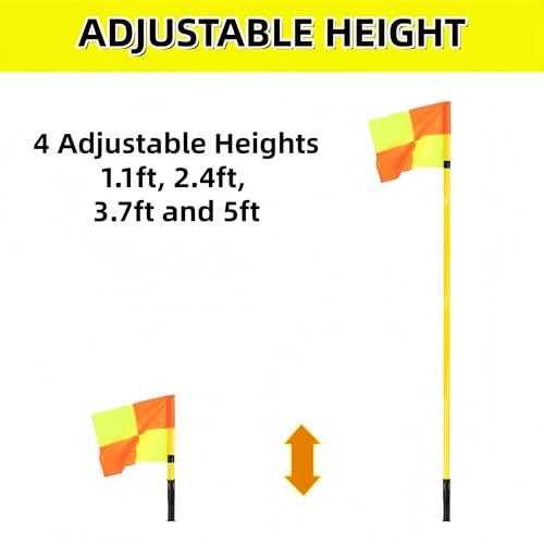 Soccer Corner Flags Set of 4 for Soccer Field, 5FT Agility Training Poles with Corner Flags, Portable Speed and Agility Training Equipment for Sports Practice(Including Ground Spring Nails and Storage Bags)