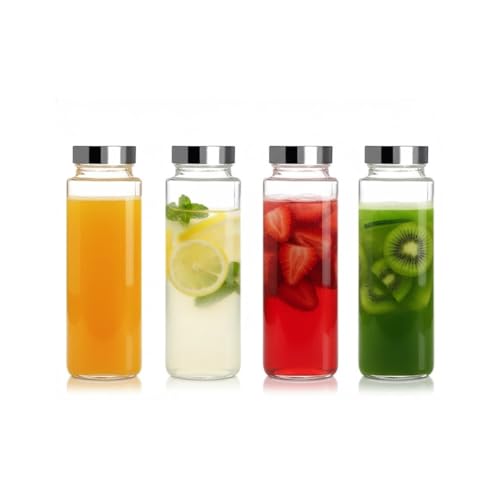 Image of Glassbunny Glass Fridge Water Bottle With Stainless Steel Airtight Leak-Proof Lid 500ml Wide mouth & Easy to Clean, Perfect Bottle for Office, Gym, School, Yoga Pack of 4
