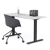 Mobili Fiver, Scrivania Fissa Clara 140x60 Grigio Cemento con Gambe Nere, Nobilitato/Alluminio/Acciaio, Scrivania moderna per Ufficio