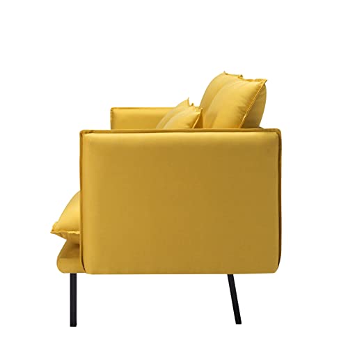 Koihome Upholstered Loveseat 57.5 2 Pillows, Sleeper Sofa Bed With Metal Legs, Modern Polyester Chaise With Wood Frame, Recliner Couch Daybed For Living Room,Bedroom,Office, 2-Seater, Yellow #TOP5