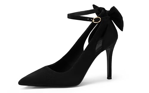 Women's Pointed Toe High Heels Ankle Strap Bow Tie Pumps Wedding Party Dress Shoes