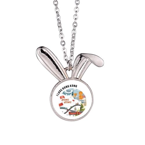 Collier avec pendentif en forme de lapin de Hong Kong chic en argent