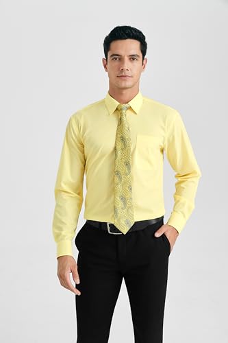 Image of HISDERN Mens Dress Shirt with Tie Pocket Square Set Classic Button Down Shirt Matching Tie Long Sleeve Shirts