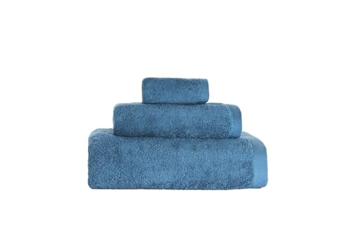 ABECE CASA Juego de Toallas de Baño 3 Piezas - Baño 70x140 cm, Lavabo 50x100 cm, Tocador 30x50 cm - 100% Algodón 600 g/m2, Suave y Absorbente (Cobalto)
