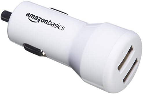 AmazonBasics 4.8 Amp 24W Dual USB Car Charger for Apple and Android Devices, White, 4-Pack