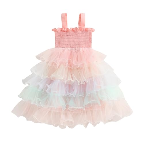 ​1-5T Little Girl Dress Rainbow Dress 3D Tulle Lace Party Dress Princess Dress Straps Fashion Sundress Kids Dress