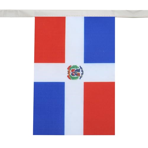 Image of AZ FLAG Dominican Republic 6 Meters Bunting Flag 20 Flags 9'' x 6'' - Dominican String Flags 15 x 21 cm