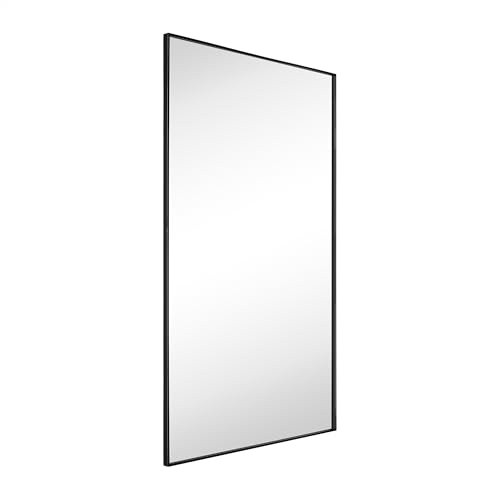 Image of TEHOME Black Bathroom Vanity Mirror with Squared Corners, 24x40'' Matt Black Rectangle Stainless Steel Metal Framed Mirror for Bathroom