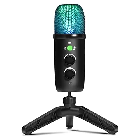 AFAITH Gaming USB Microphone for PC PS5 PS4 MAC and Smartphone, Condenser Mic with Type-C Phone Adapter, Pop Filter, RGB Indicator, Quick Mute, for Recording, Podcasting, Streaming, YouTube, Twitch Cover