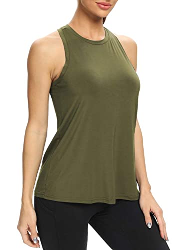 Bestisun Workout Tops Yoga Running Exercise Tennis Shirts Active Sports Gym Clothes Army Green L