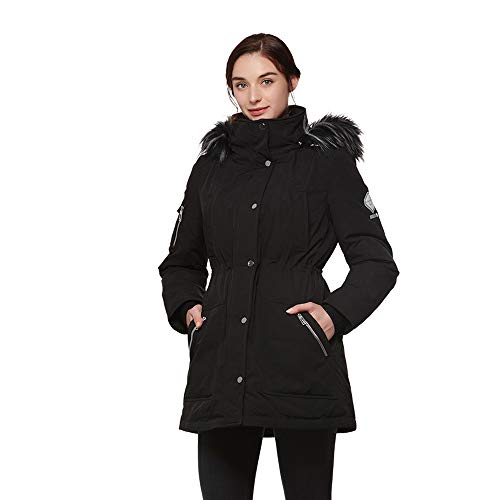 Universo Women's Heavy Duty Down Parka Jacket with Removable Fur Hood Winter Warm Puffer Coat(Black,M)