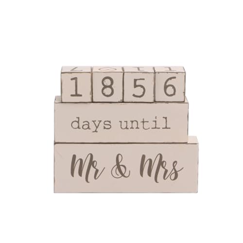 Calendrier de mariage en bois beige TEHAUX bloc compte à rebours
