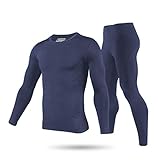 9M Men's Ultra Soft Thermal Underwear Base Layer Long Johns Set with Fleece Lined, Navy Blue, XL