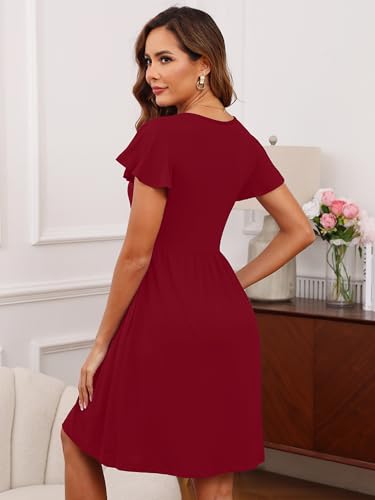 Image of Heymoments Women's Ruffle Sleeve V Neck Swing Sundress Summer Casual A-Line Midi Dress with Pockets S-2XL