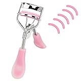 MERVK Stainless Steel Eyelash Curler with Built-in Comb Pinch Pain-Free Suitable for Any Eye Shapes and Sizes, with 5 Silicone Refill Pads (Hazy Pink)