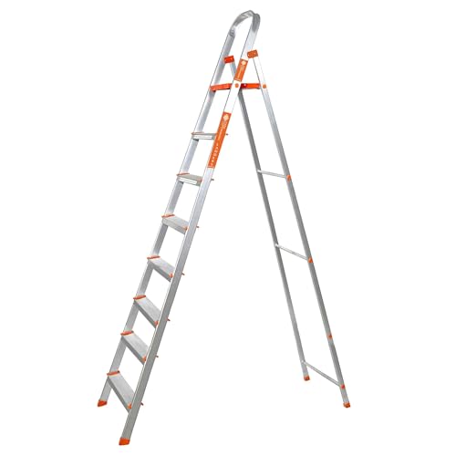 Image of Casa Copenhagen Designed in Denmark, 8-Step Foldable Aluminium Ladder Laser Cut with Super Advance Sure-Hinge Technology,7 Years Warranty - Orange