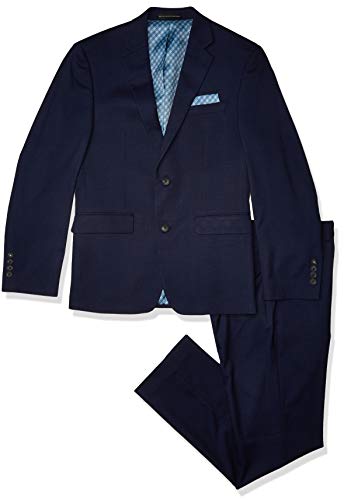 Perry Ellis Mens 2 PC Suit, Dark Blue Plaid, 42 Regular