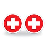 Set of 2 Red First aid Symbol Safety signs, 95mm Waterproof Indoor/Outdoor Stickers, Universal Symbols